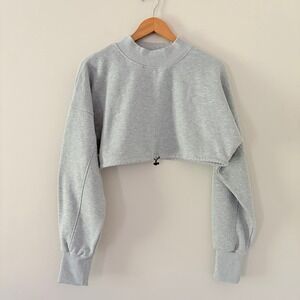 ACTA Essential Sweatshirt Ultra Crop Medium Gray Mock Neck Fleece Drawstring